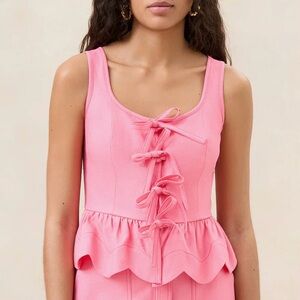 Loeffler randall Pink bodice top with bow detail and scalloped edge size xs